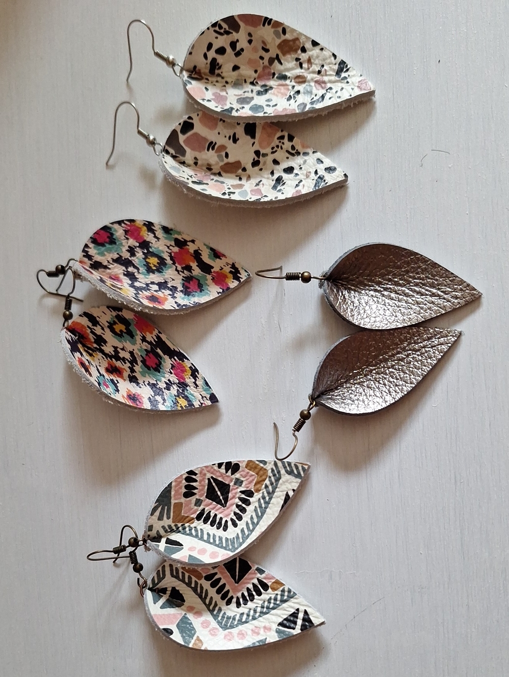 Leather Leaf Drop Earrings - Multicolor & Metallic Options
